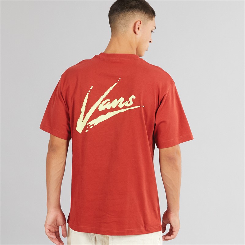 Vans Mens Brush Script Loose Fit T-Shirt Red Ochre
