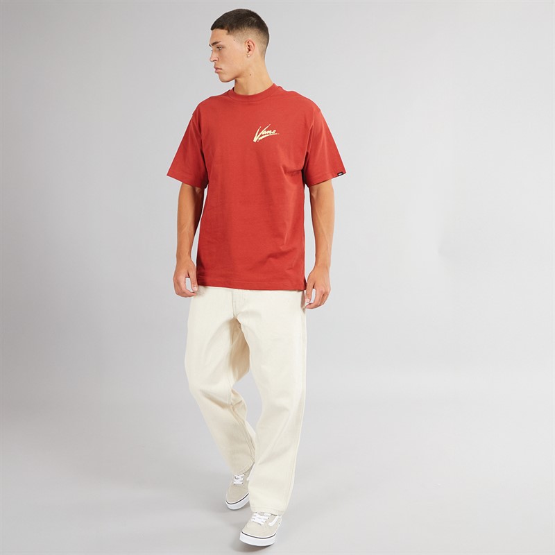 Vans Mens Brush Script Loose Fit T-Shirt Red Ochre