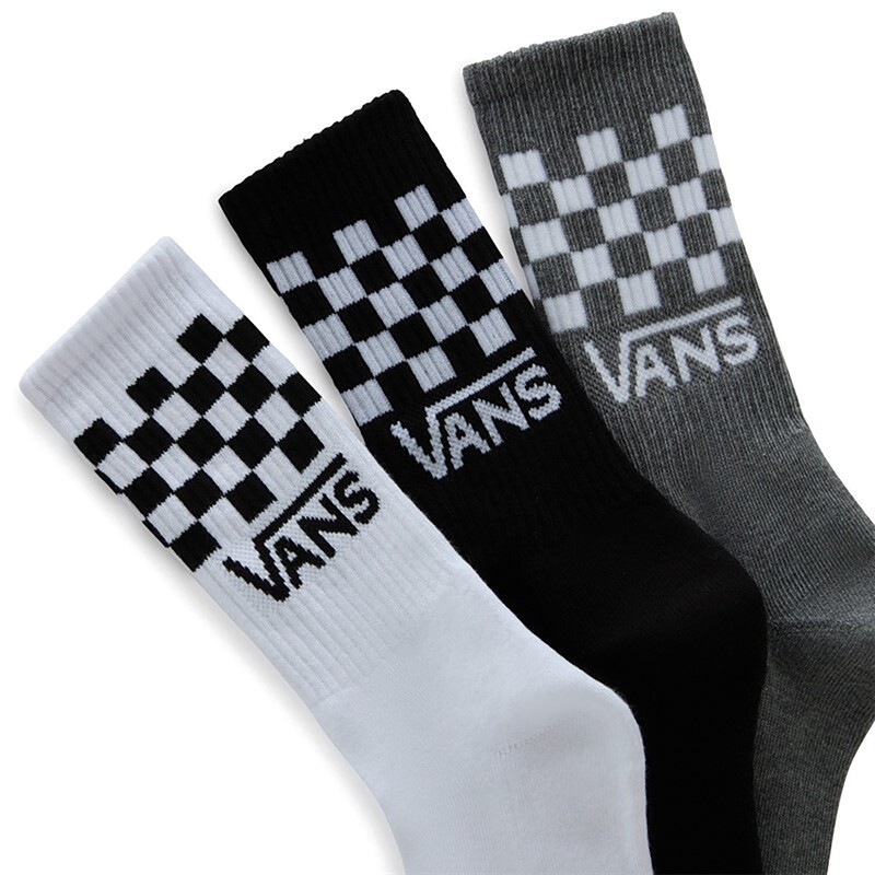 Vans Kids Drop V Classic Check Three Pack Crew Socks White/Black/Heathergrey