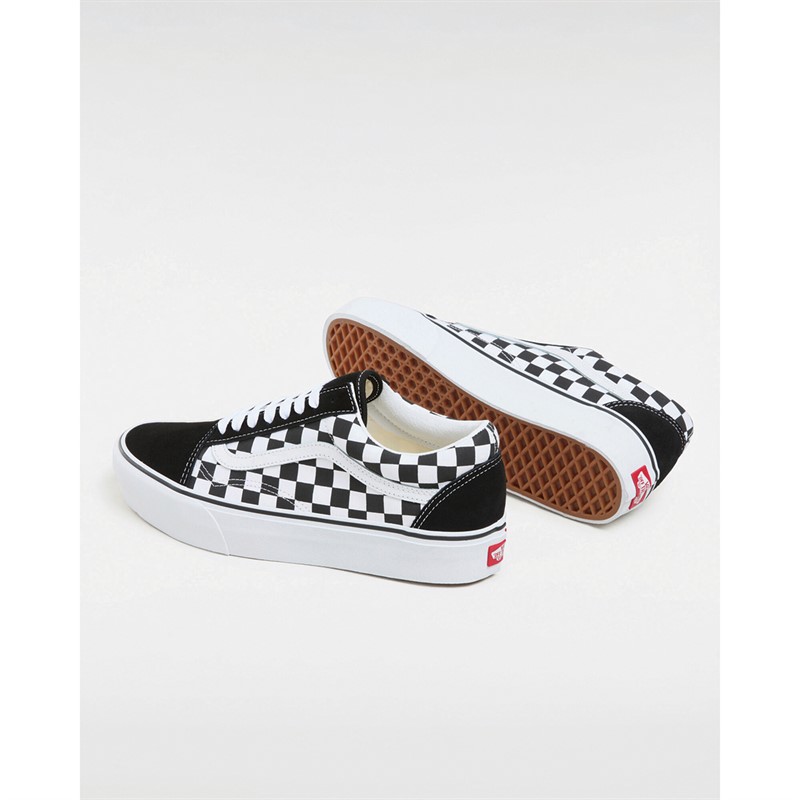 Vans Womens Old Skool Checkerboard Platform Trainers Black/True White