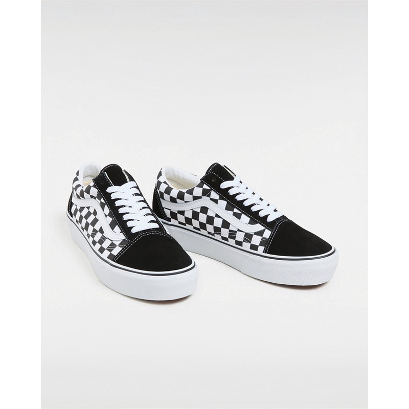 Vans Womens Old Skool Checkerboard Platform Trainers Black/True White
