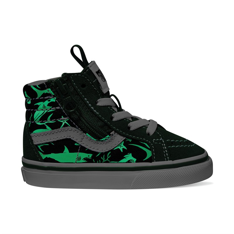 Vans Infant Boys SK8-Hi Reissue Side Zip Sharks Trainers Green/Multi