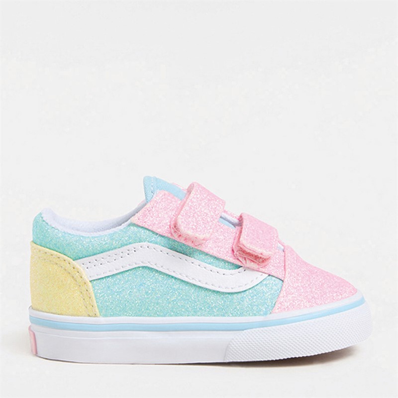 Vans Infant Girls Old Skool Velcro Glitter Trainers Pastel Multi