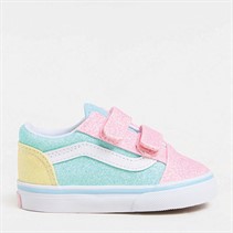 Vans Infant Girls Old Skool Velcro Glitter Trainers Pastel Multi
