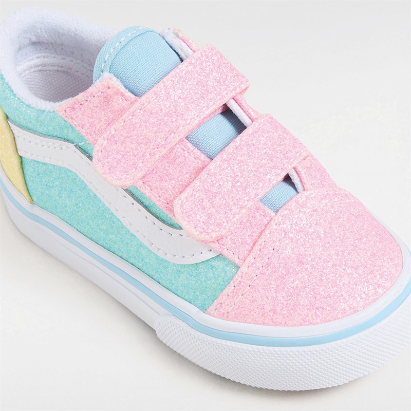 Vans Infant Girls Old Skool Velcro Glitter Trainers Pastel Multi