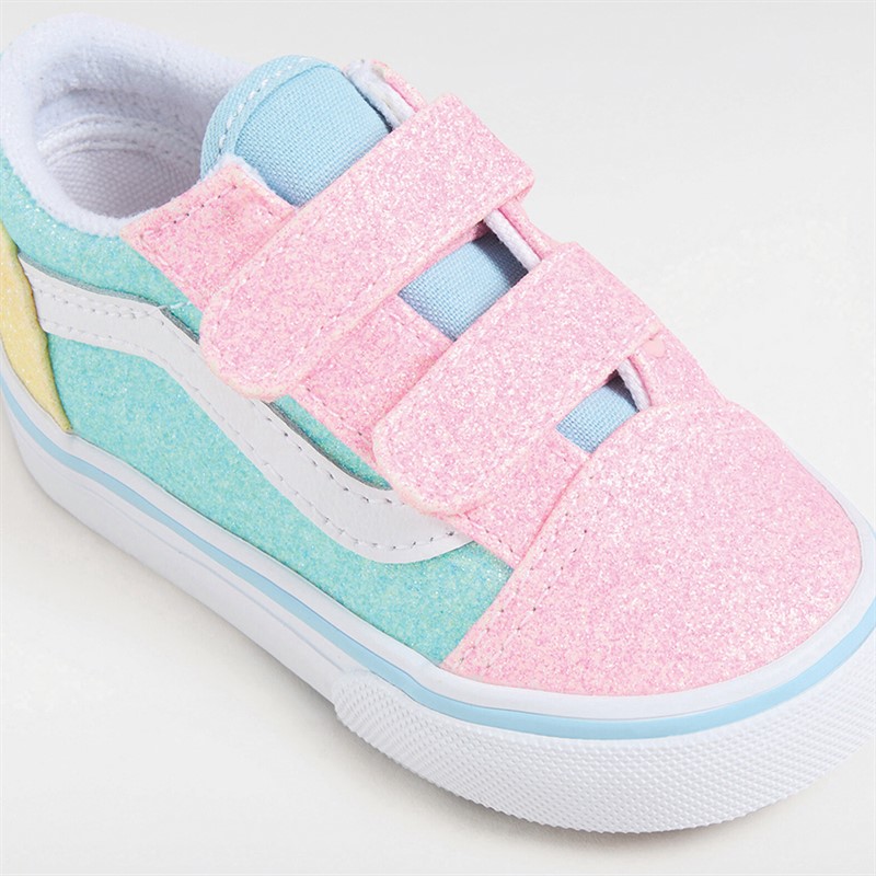 Vans Infant Girls Old Skool Velcro Glitter Trainers Pastel Multi