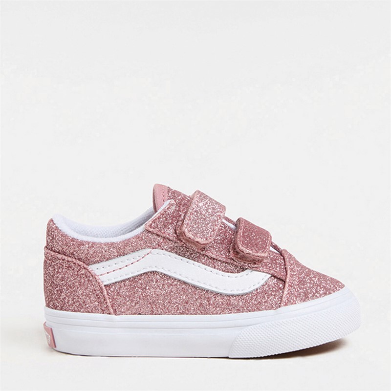 Vans Infant Girls Old Skool Velcro Glitter Trainers Rose Gold - Size 5K