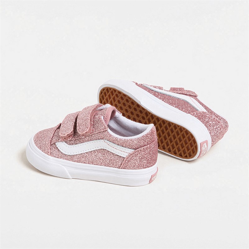 Vans Infant Girls Old Skool Velcro Glitter Trainers Rose Gold