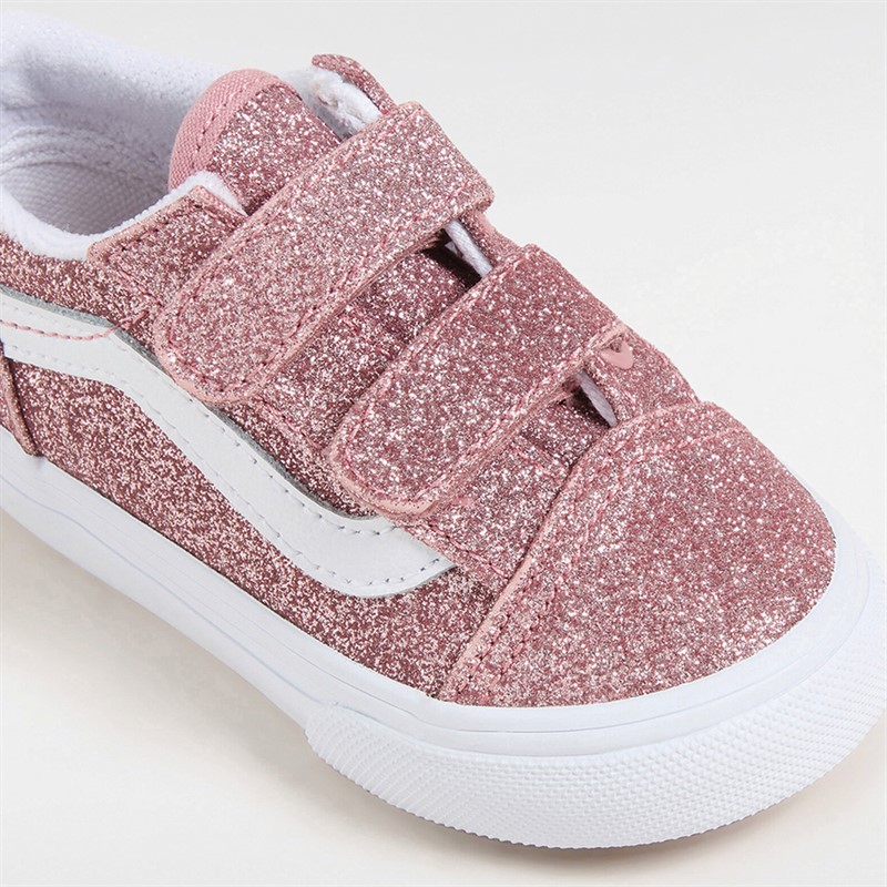 Vans Infant Girls Old Skool Velcro Glitter Trainers Rose Gold