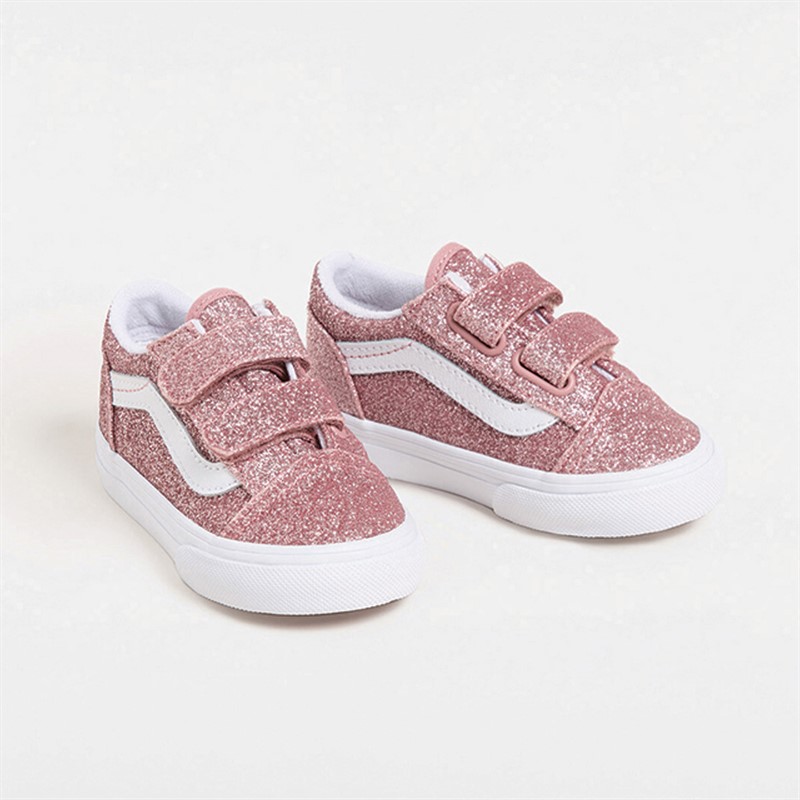 Vans Infant Girls Old Skool Velcro Glitter Trainers Rose Gold
