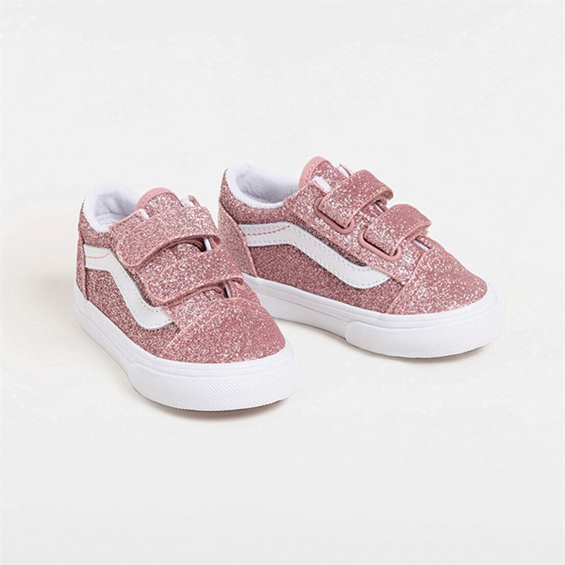 Vans Infant Girls Old Skool Velcro Glitter Trainers Rose Gold