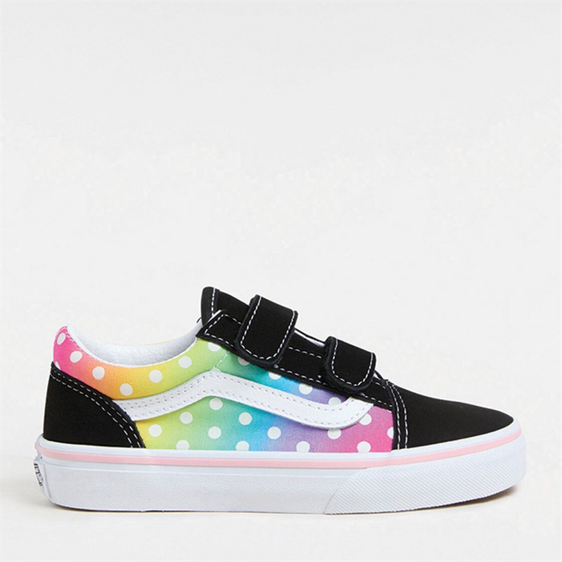 Vans Girls Old Skool Velcro Glow Rainbow Trainers Black/Multi