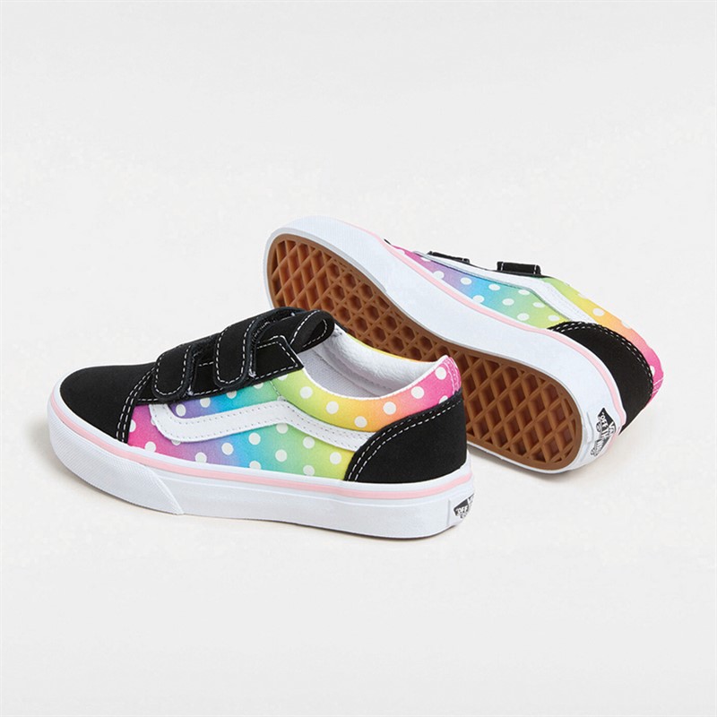 Vans Girls Old Skool Velcro Glow Rainbow Trainers Black/Multi
