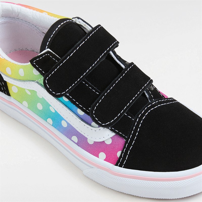 Vans Girls Old Skool Velcro Glow Rainbow Trainers Black/Multi