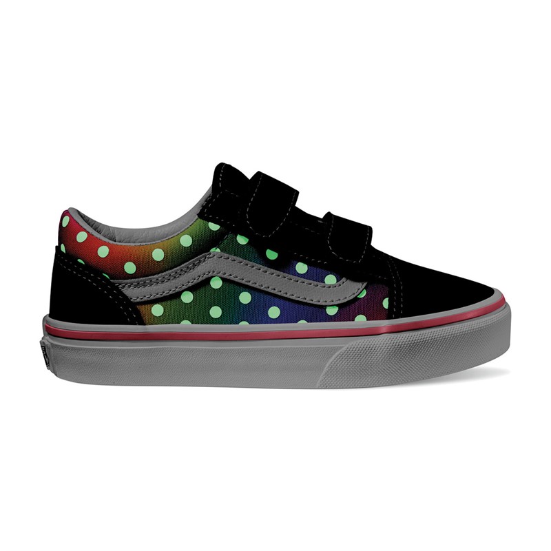 Vans Girls Old Skool Velcro Glow Rainbow Trainers Black/Multi