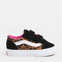 Vans Infant Girls Old Skool Velcro Leopard Trainers Black/Multi