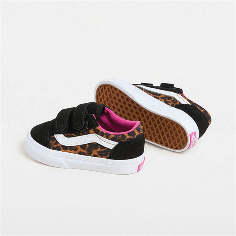 Vans spædBørn Piger Old Skool Velcro Leopard Træningssko Sort / Multi