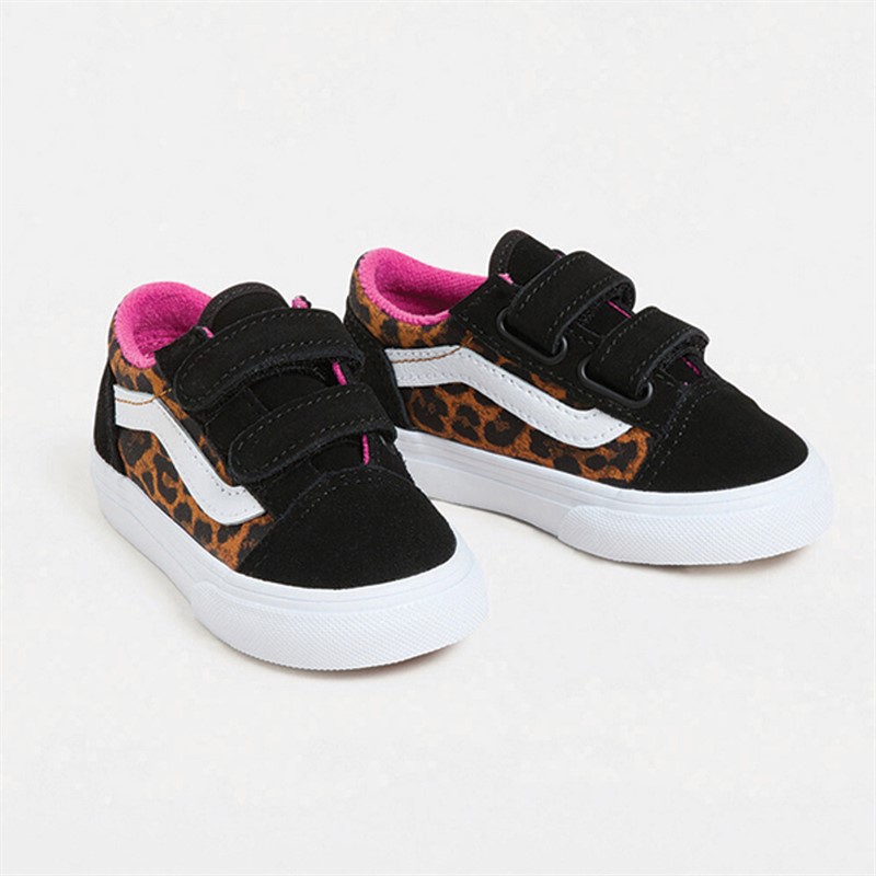 Vans spædBørn Piger Old Skool Velcro Leopard Træningssko Sort / Multi