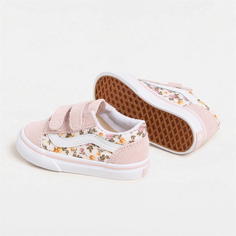 Vans Infant Girls Old Skool Velcro Floral Trainers Pink/Multi