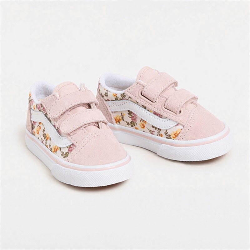 Vans Infant Girls Old Skool Velcro Floral Trainers Pink/Multi
