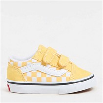 Vans Infant Old Skool Velcro Checkerboard Trainers Banana Cream