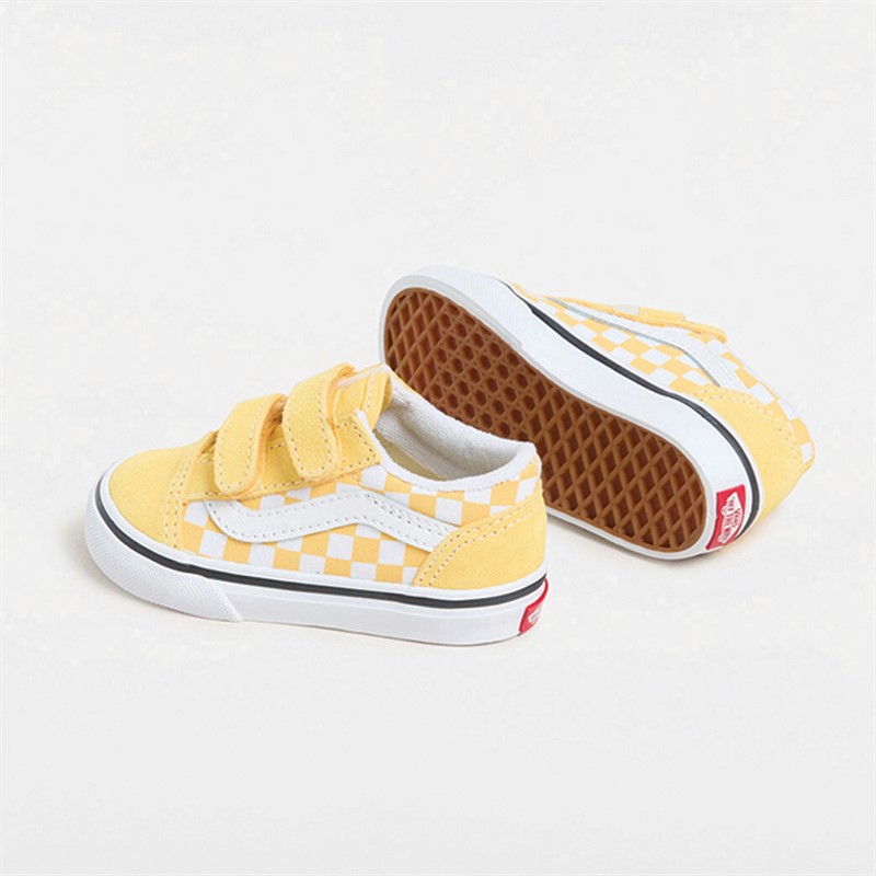 Vans Infant Old Skool Velcro Checkerboard Trainers Banana Cream