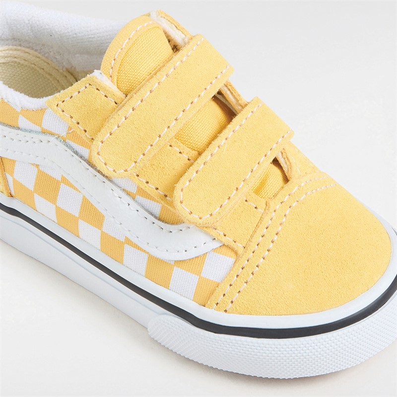 Vans Infant Old Skool Velcro Checkerboard Trainers Banana Cream