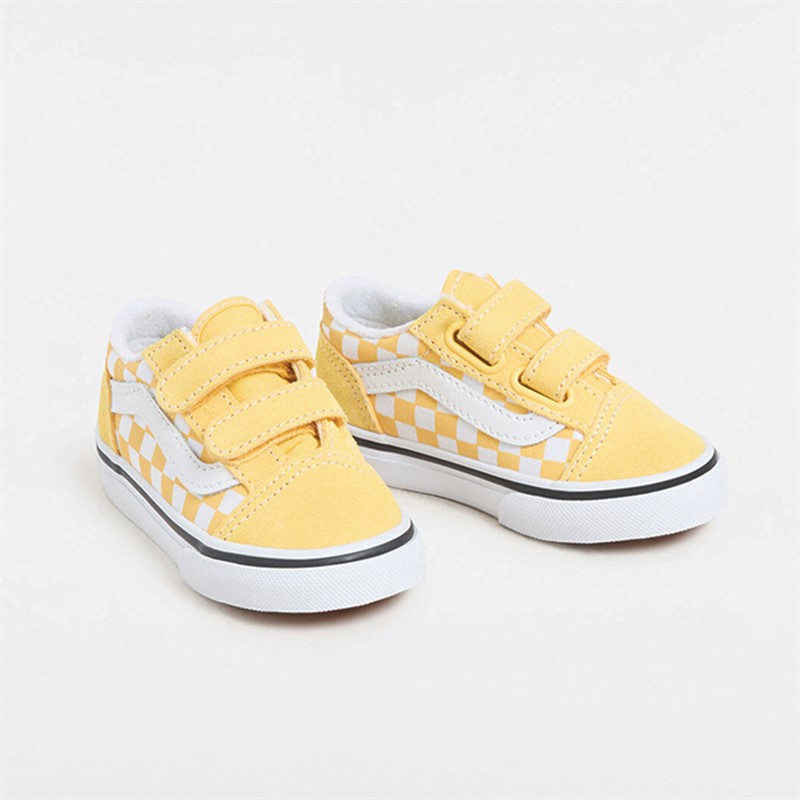 Vans Infant Old Skool Velcro Checkerboard Trainers Banana Cream