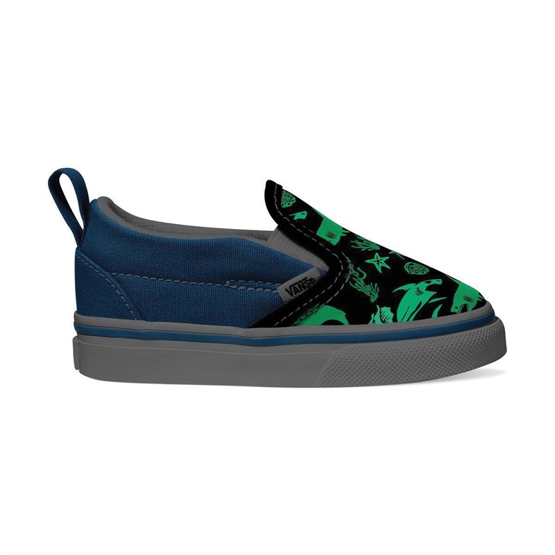 Vans Infant Boys Slip-On Velcro Glow Sharks Trainers Blue/Multi