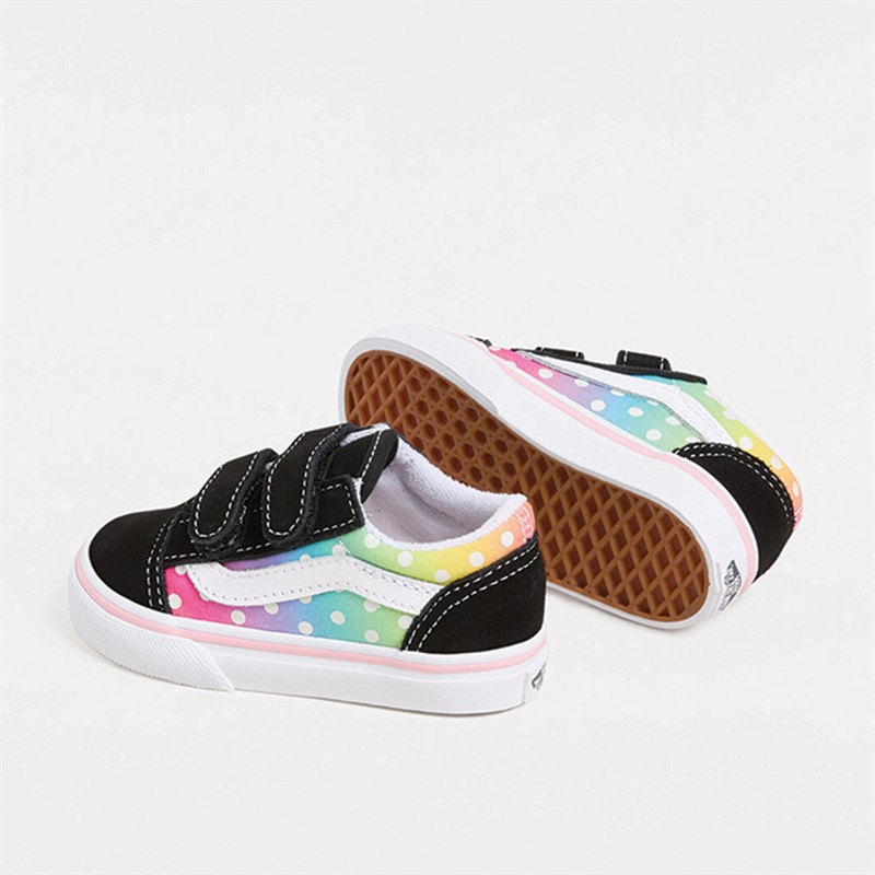 Vans Infant Girls Old Skool Velcro Glow Rainbow Trainers Black/Multi