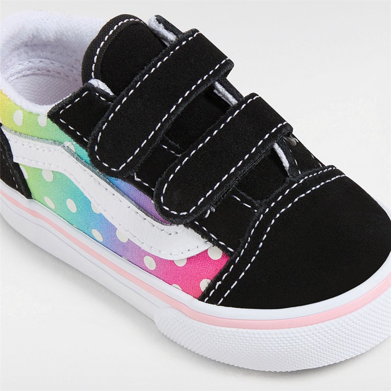 Vans Infant Girls Old Skool Velcro Glow Rainbow Trainers Black/Multi