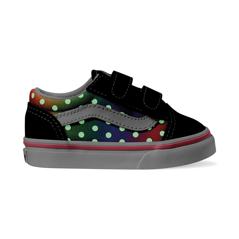 Vans Infant Girls Old Skool Velcro Glow Rainbow Trainers Black/Multi