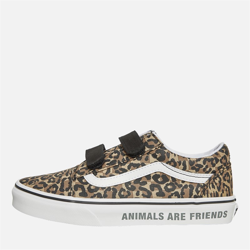 Vans Junior Girls Old Skool Velcro Leopard Trainers Leopard/Black - Size 3
