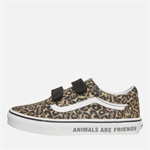 Vans Junior Girls Old Skool Velcro Leopard Trainers Leopard/Black