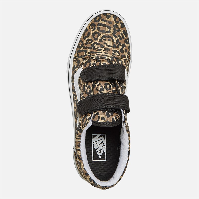 Vans Junior Girls Old Skool Velcro Leopard Trainers Leopard/Black
