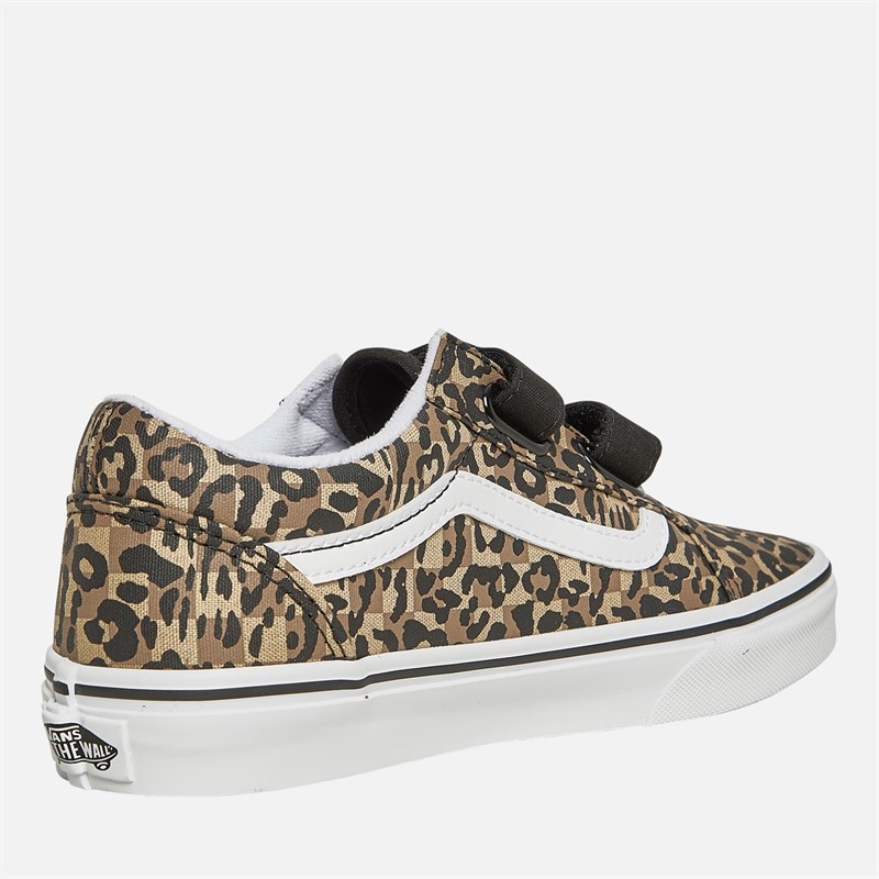 Vans Junior Girls Old Skool Velcro Leopard Trainers Leopard/Black