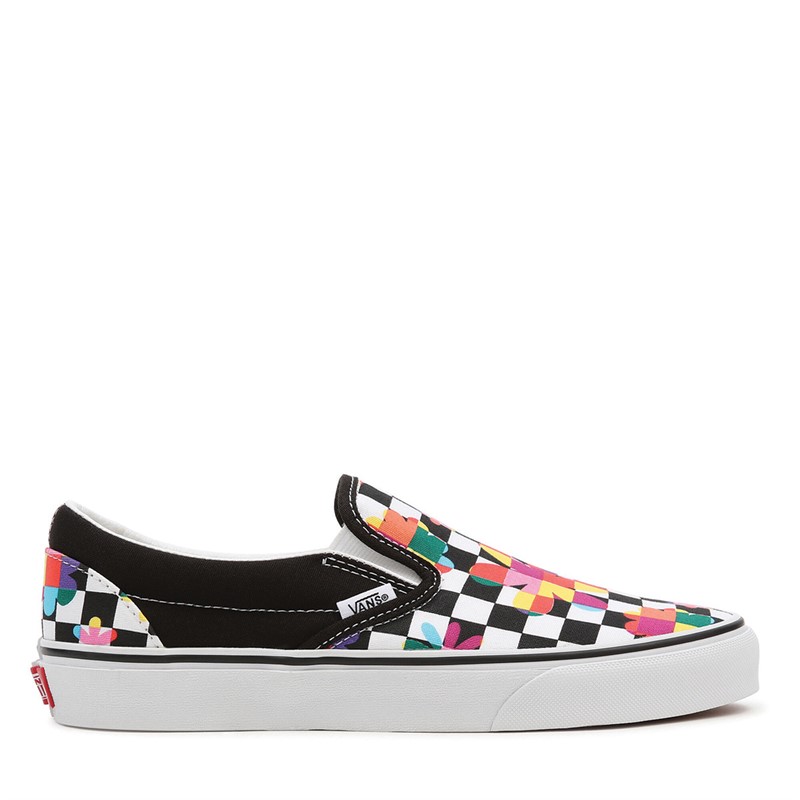 Vans Womens Classic Slip-On Floral Checkerboard Trainers Black/True White - Size 3.5