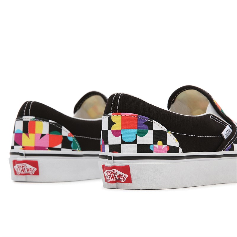 Vans Womens Classic Slip-On Floral Checkerboard Trainers Black/True White