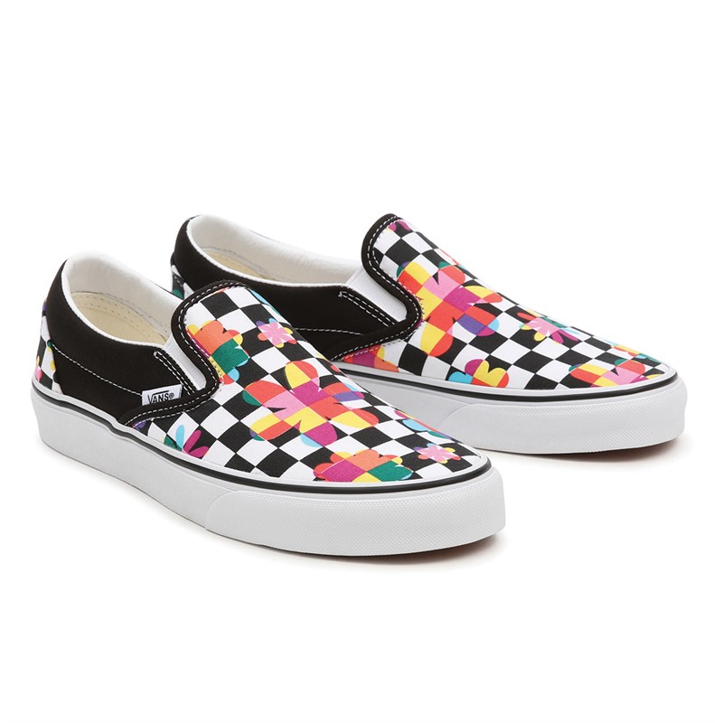 Vans Womens Classic Slip-On Floral Checkerboard Trainers Black/True White