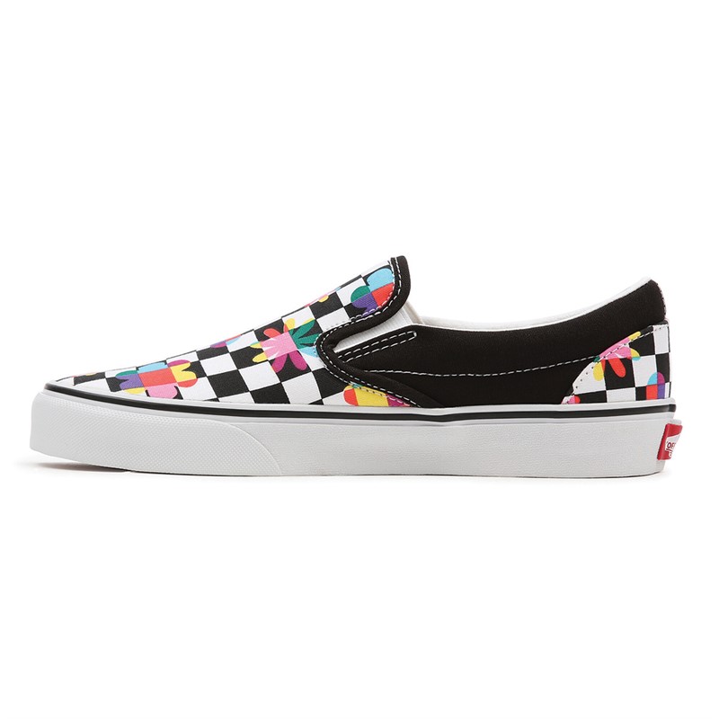 Vans Womens Classic Slip-On Floral Checkerboard Trainers Black/True White
