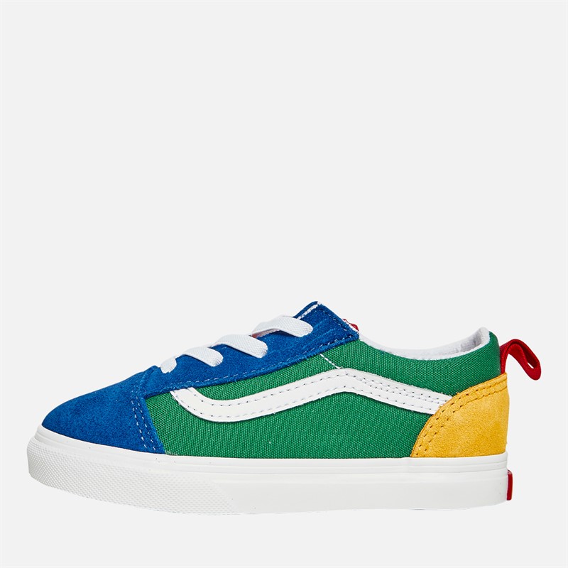 Vans Infant Old Skool Elastic Lace Trainers Blue/Green/Yellow/Red - Size 4K
