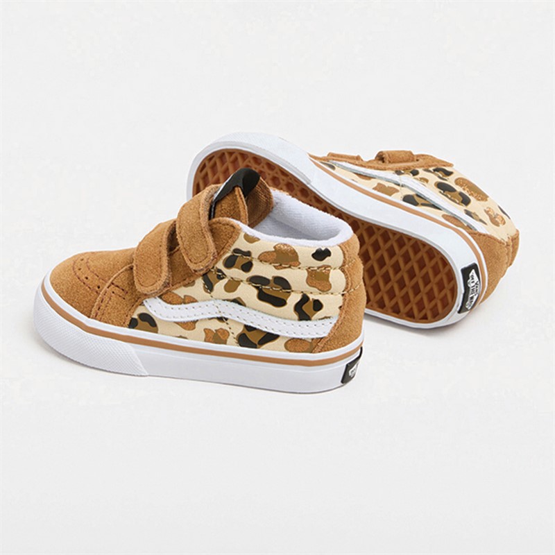 Vans Infant Sk8-Mid Reissue Velcro Leopard Trainers Brown/True White