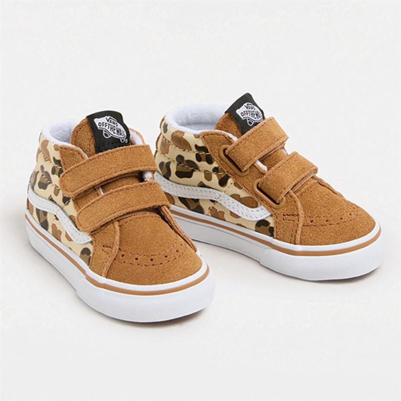 Vans Infant Sk8-Mid Reissue Velcro Leopard Trainers Brown/True White