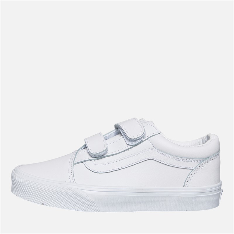 Vans Kinder Old Skool Klettverschluss Turnschuhe Weiß Mono