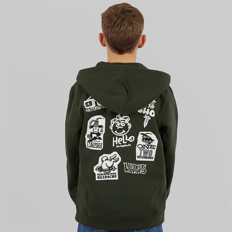 Vans Junior Boys Classified Graphic Back Full Zip Hoodie Dried Kelp