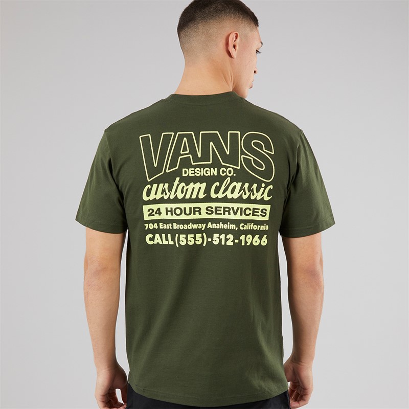 Vans Mens Shop Front Graphic Back T-Shirt Dried Kelp