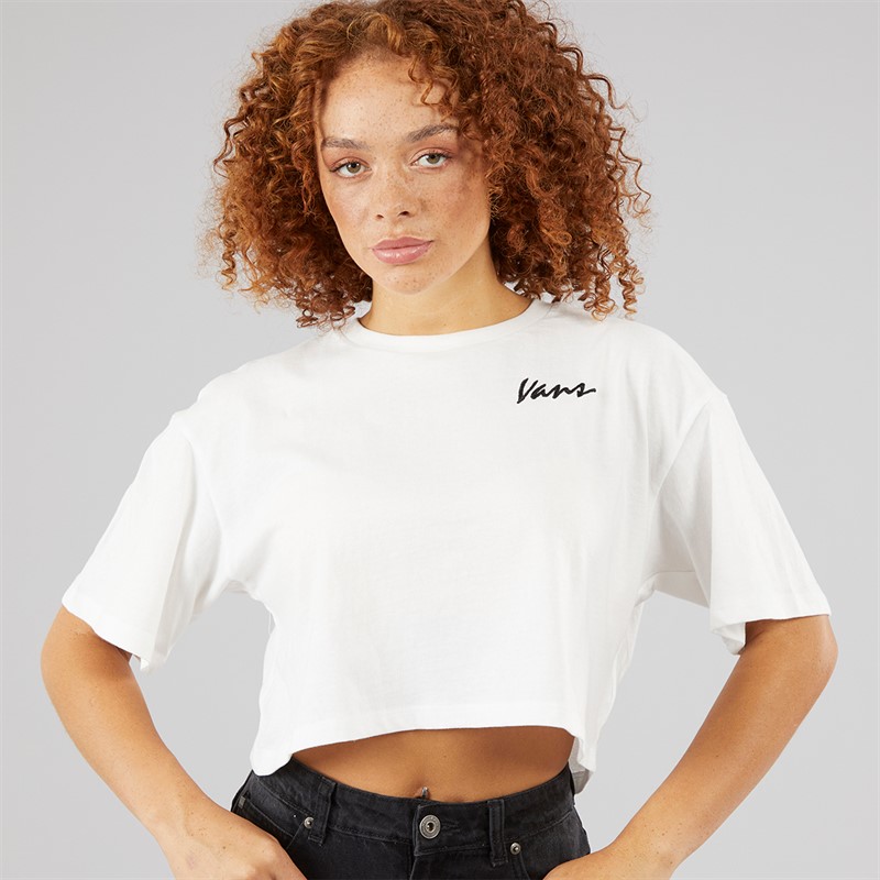 Vans Womens Classic Script Cropped T-Shirt White