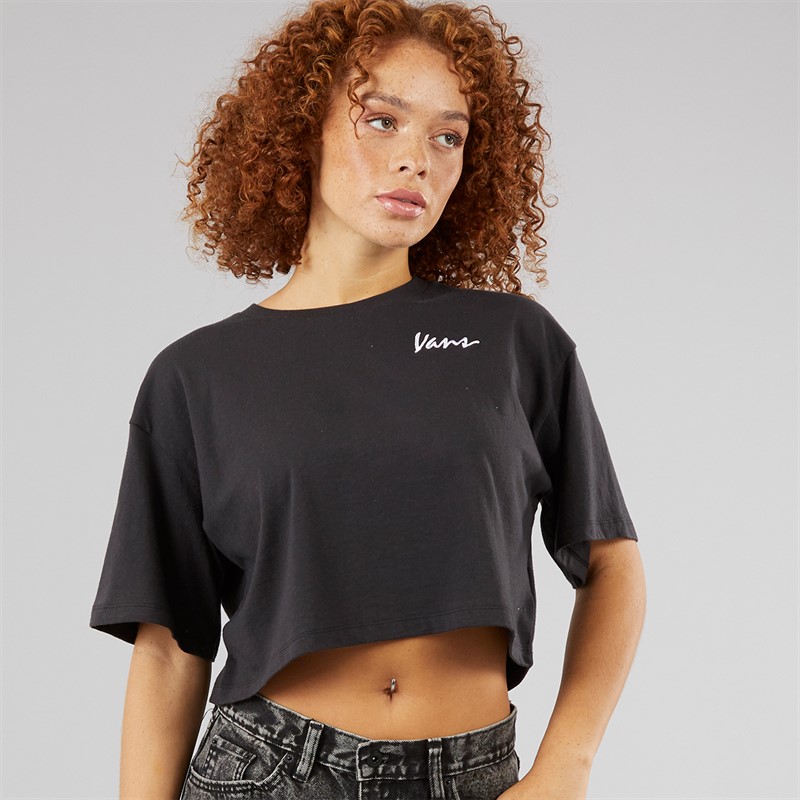 Vans Womens Classic Script Cropped T-Shirt Black