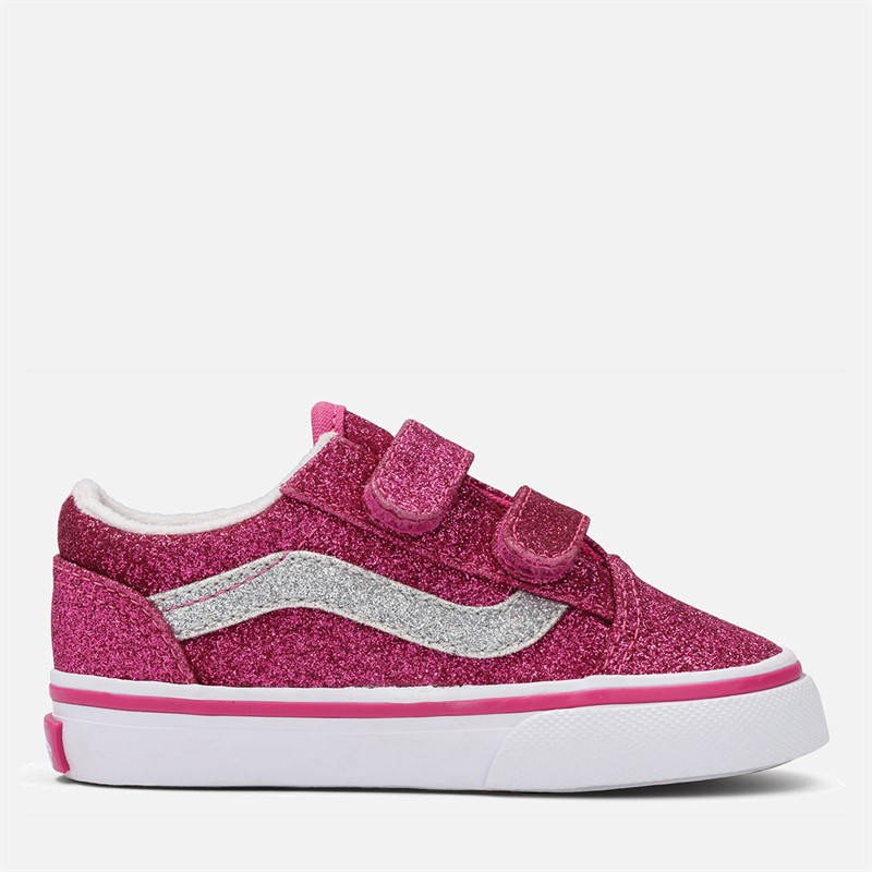 Vans Girls Old Skool Velcro Glitter Trainers Raspberry Rose