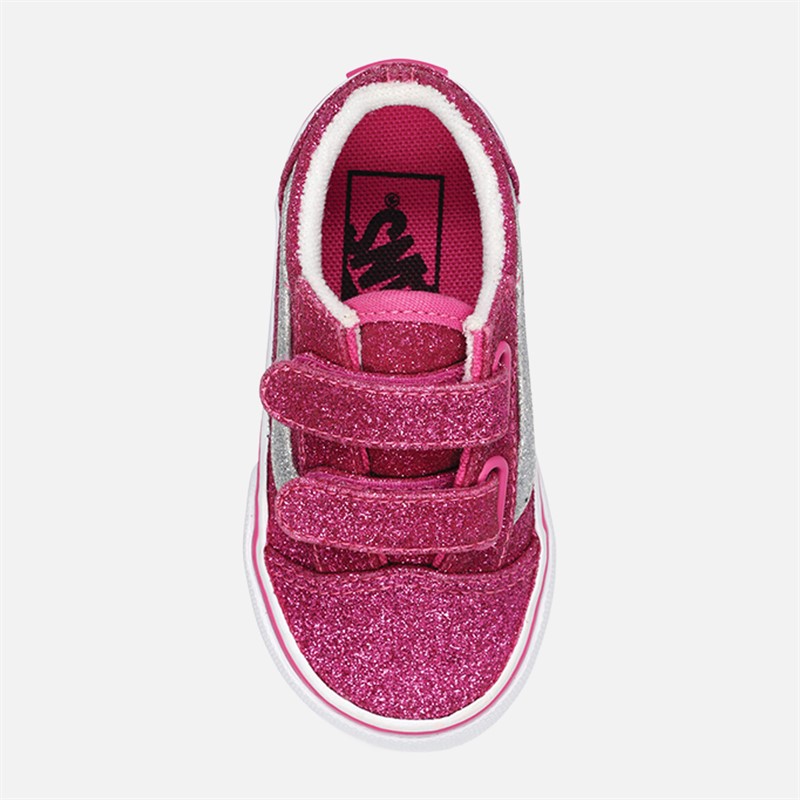 Vans Girls Old Skool Velcro Glitter Trainers Raspberry Rose